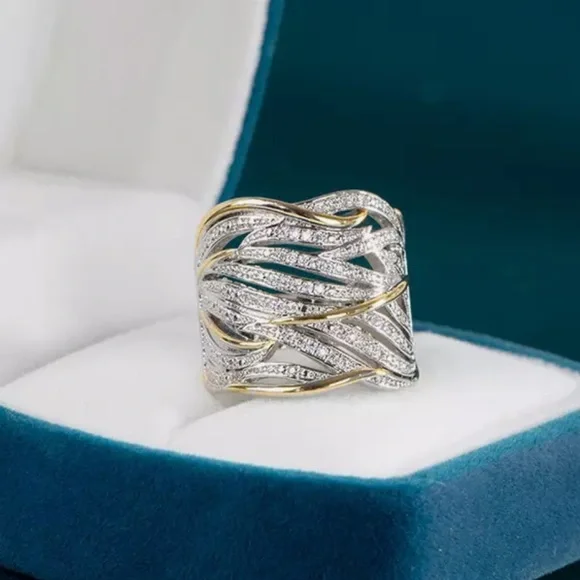 New Two Tone Multilayer 925 Sterling Silver Ring - Picture 7 of 9